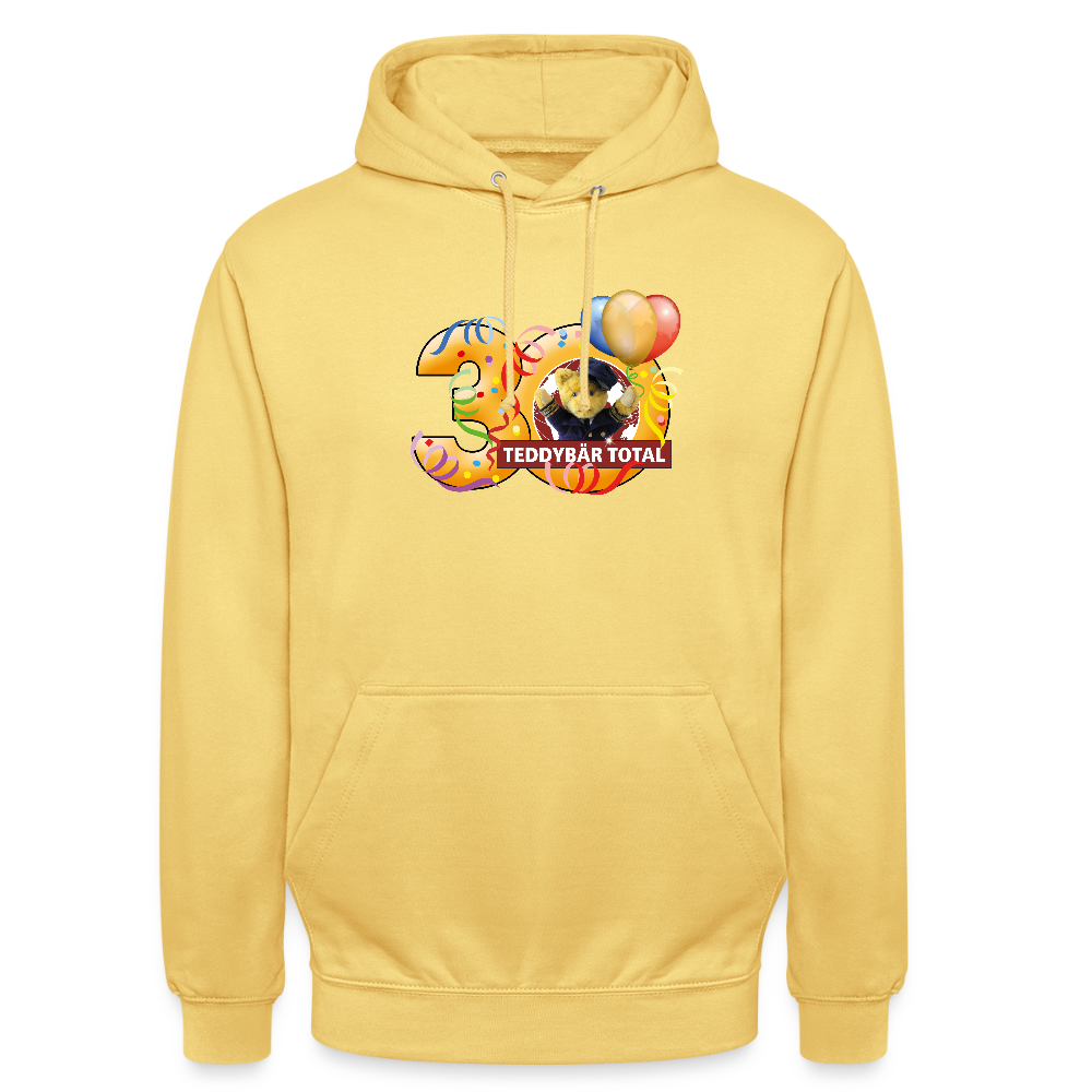 Unisex-Hoodie 30 Jahre TEDDYBÄR TOTAL groß - Zitronengelb