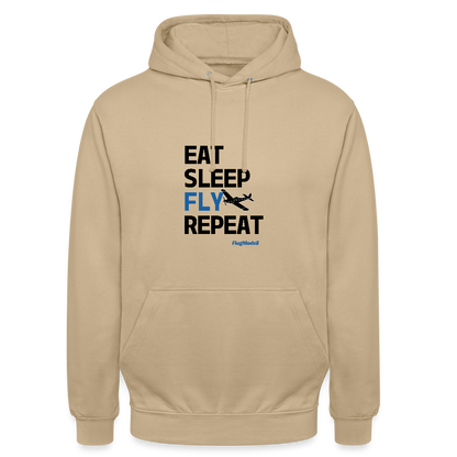 Hoodie Eat Sleep Fly Repeat hell - Beige