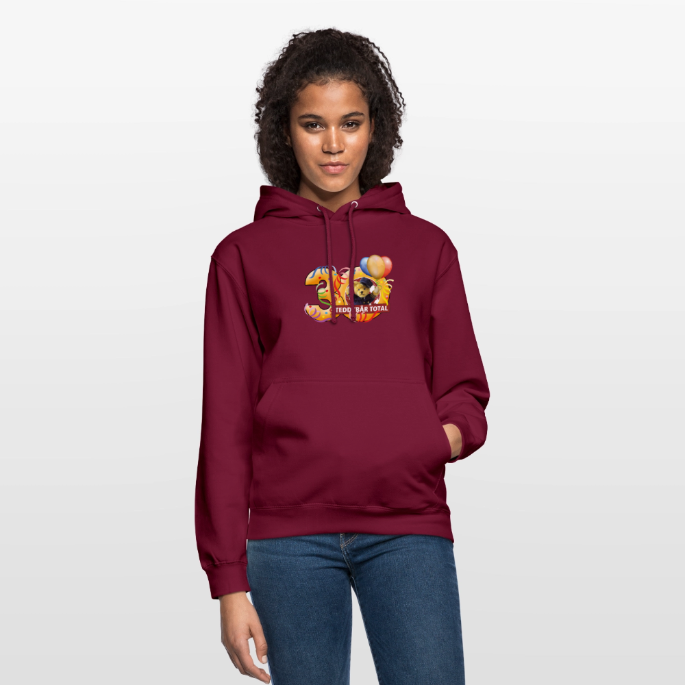 Unisex-Hoodie 30 Jahre TEDDYBÄR TOTAL groß - Bordeaux