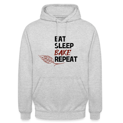 BROTHoodie Unisex Eat-Sleep-Bake-Repeat pur Brust - Hellgrau meliert