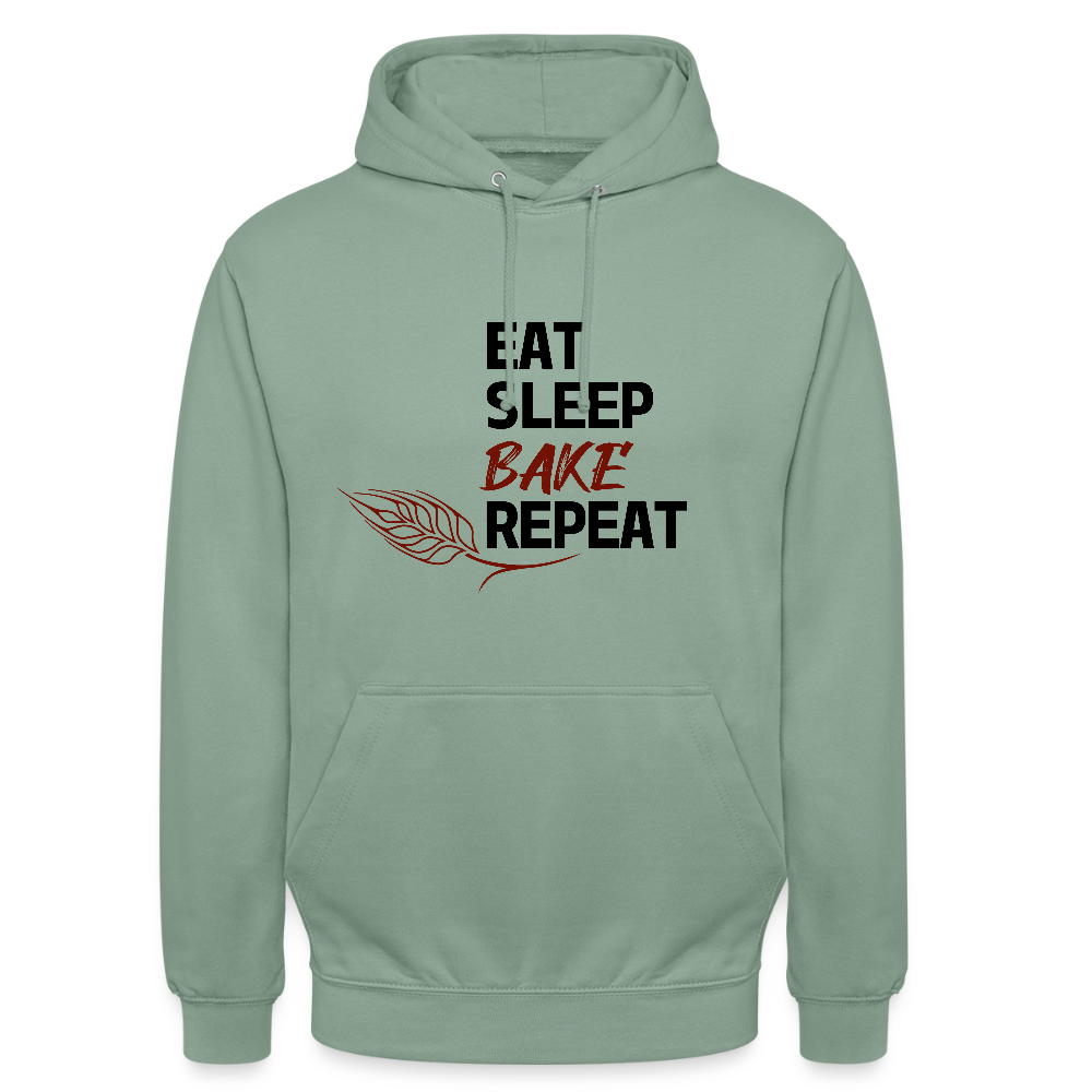 BROTHoodie Unisex Eat-Sleep-Bake-Repeat pur Brust - Graugrün