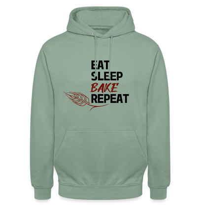 BROTHoodie Unisex Eat-Sleep-Bake-Repeat pur Brust - Graugrün